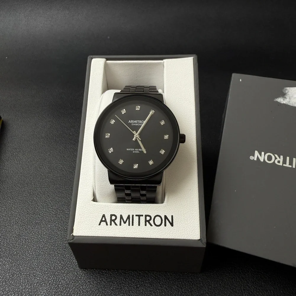 Armitron 20/5570TI Men's Diamond Accent Black Bracelet Watch New Battery
